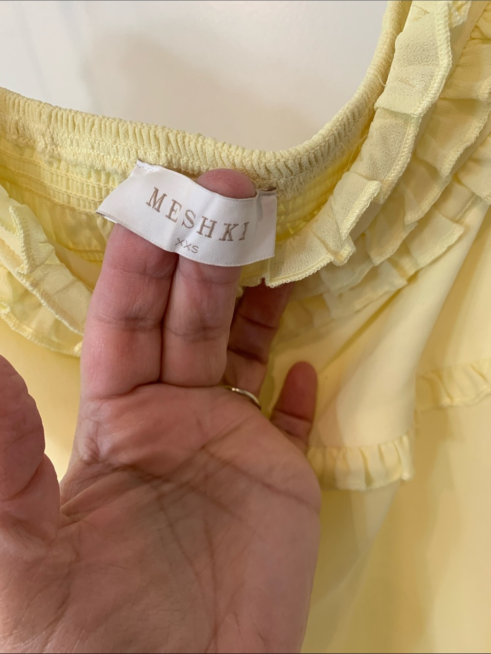 Meshki Pale Yellow Ruffle-Trim Maxi Dress strapless chiffon XXS NWOT - Picture 2 of 13